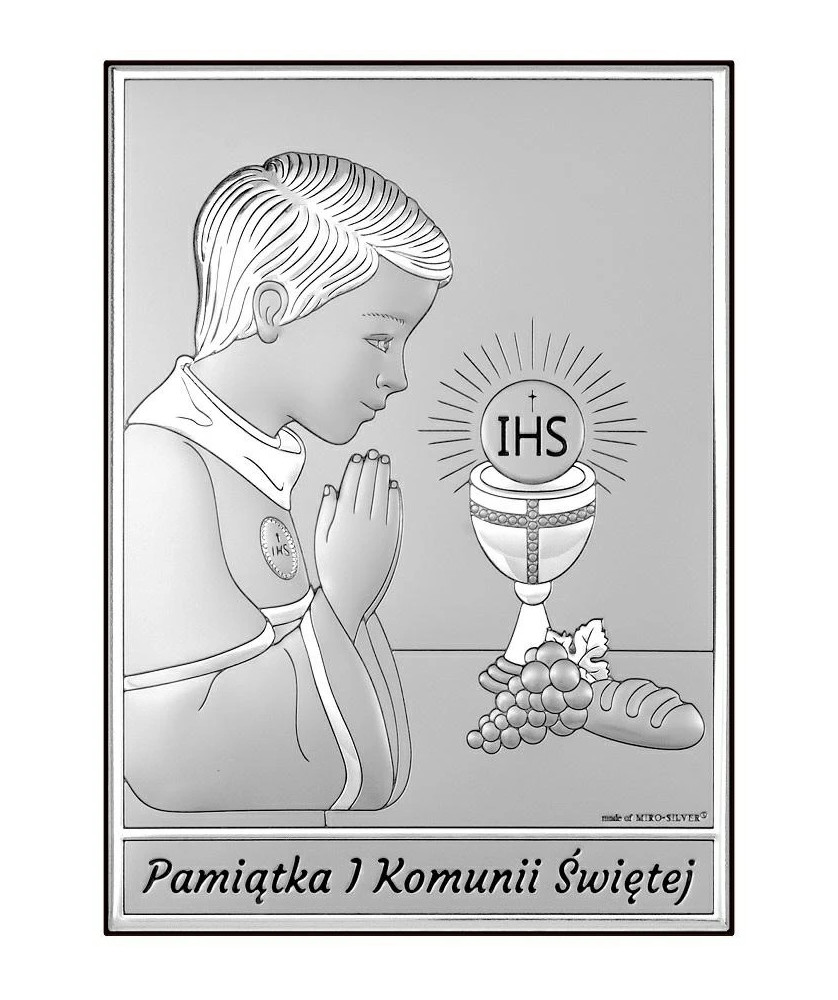 Pamiątka komunijna dla chłopca obrazek srebrny