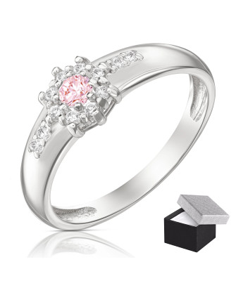 Silver ring pink flower