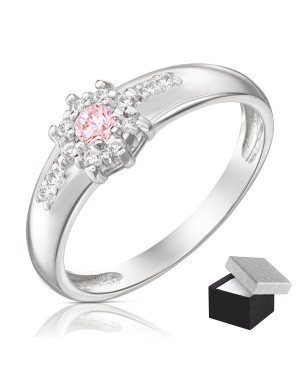 Silver ring pink flower
