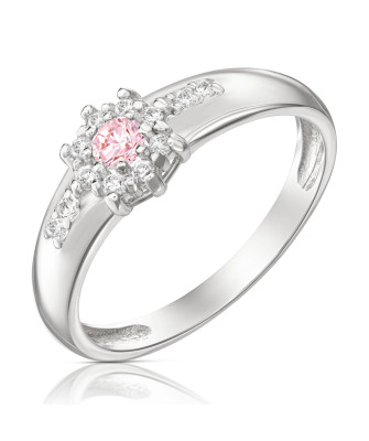Silver ring pink flower