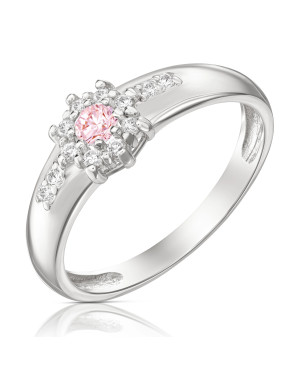 Silver ring pink flower