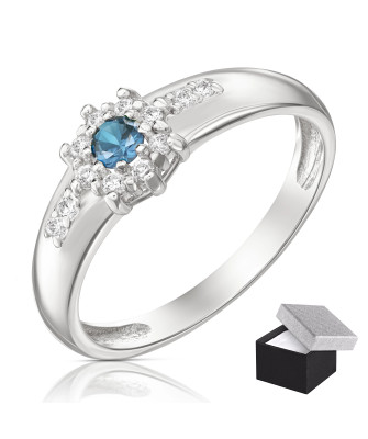 Silver ring blue flower