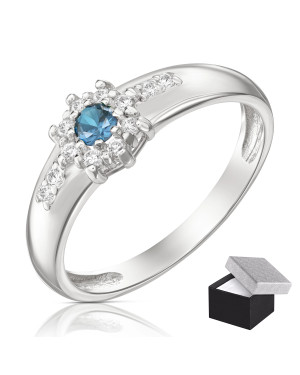 Silver ring blue flower