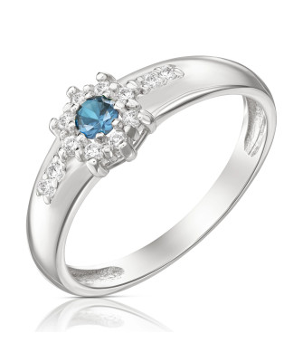 Silver ring blue flower