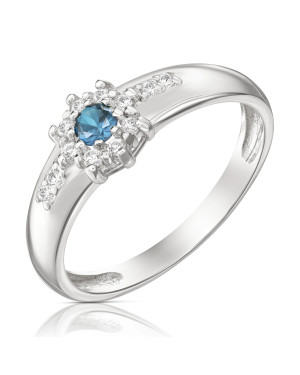 Silver ring blue flower