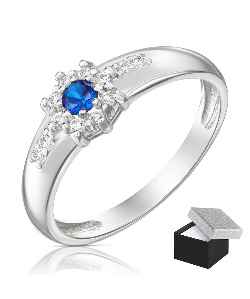 Silver ring blue flower