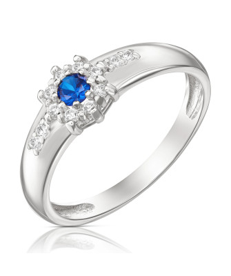 Silver ring blue flower