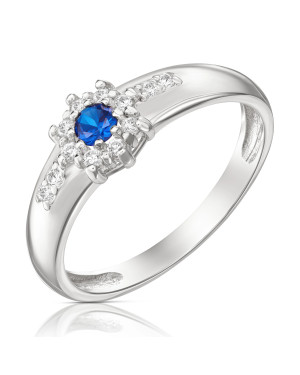 Silver ring blue flower
