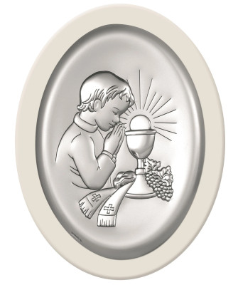 Oval picture communion keepsake for a boy