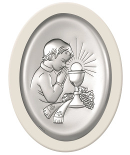 Oval picture communion keepsake for a boy