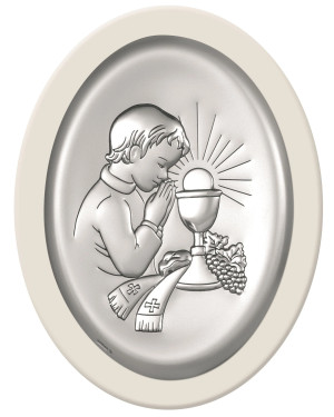 Oval picture communion keepsake for a boy