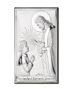 Communion keepsake picture for boy silver