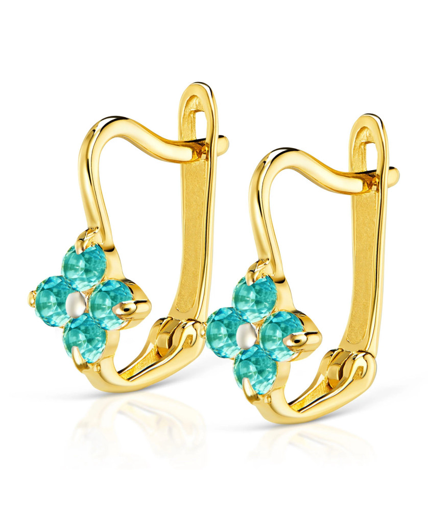 Gift for communion earrings flower turquoise 8k gold