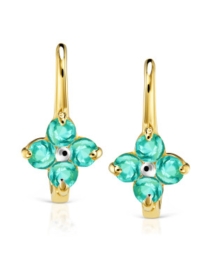 Gift for communion earrings flower turquoise 8k gold