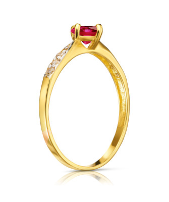14k gold ring with red stone