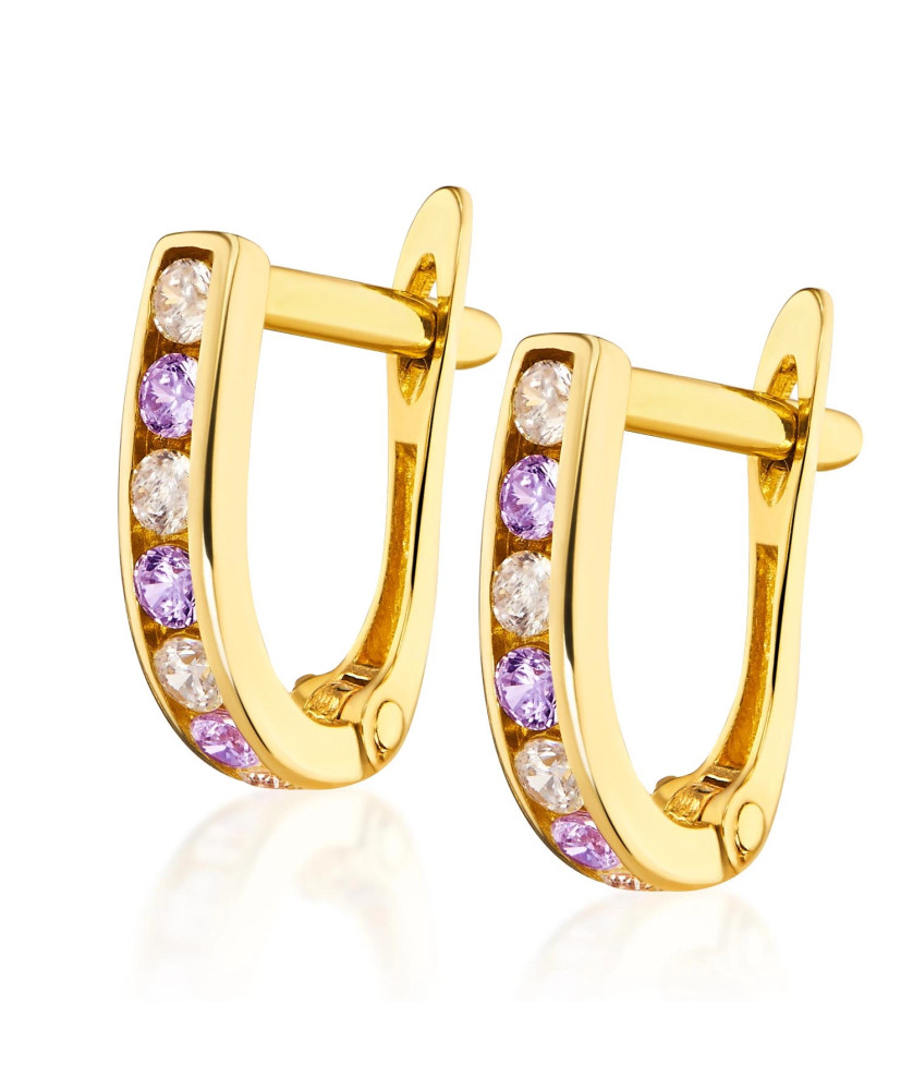 Gold earrings purple stones 14k