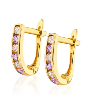 Gold earrings purple stones 14k