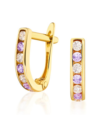 Gold earrings purple stones 14k