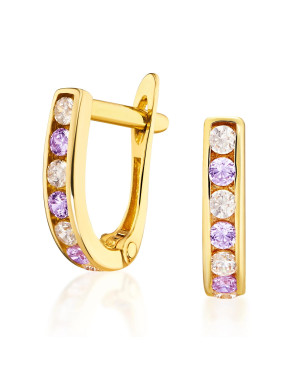 Gold earrings purple stones 14k