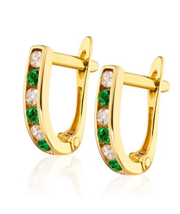 Gold earrings green stones 14k