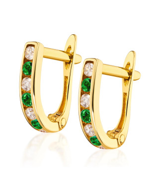 Gold earrings green stones 14k