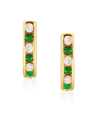 Gold earrings green stones 14k