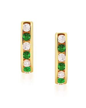 Gold earrings green stones 14k