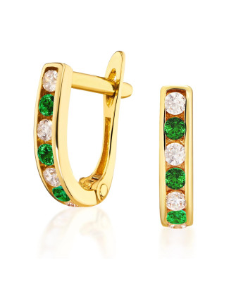 Gold earrings green stones 14k
