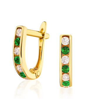 Gold earrings green stones 14k