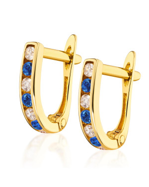 Gold earrings blue stones 14k