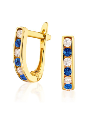 Gold earrings blue stones 14k