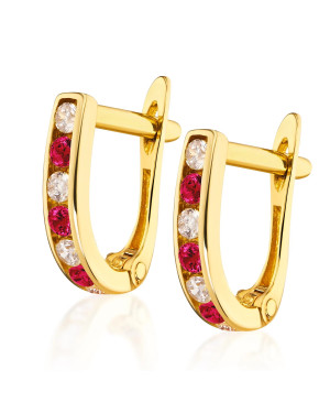 Gold earrings red stones 14k
