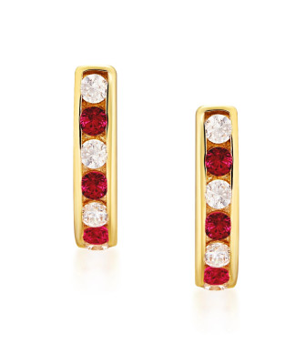 Gold earrings red stones 14k