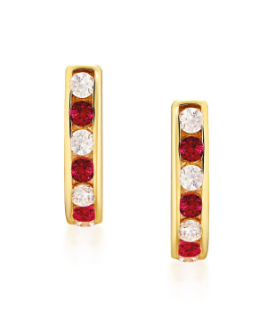 Gold earrings red stones 14k