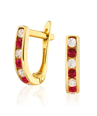 Gold earrings red stones 14k