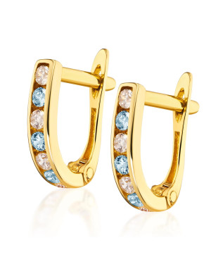 Gold earrings blue stones 14k