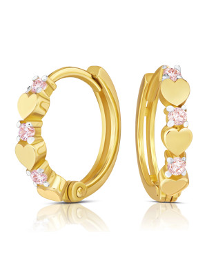 Gold heart hoop earrings and pink zircons