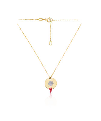 Gold necklace circle with clover NZ023