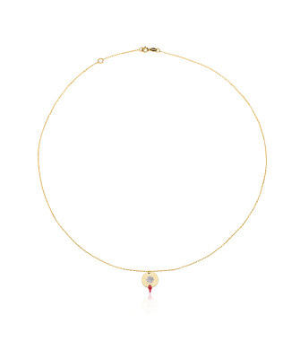 Gold necklace circle with clover NZ023