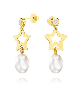 Gold Pearl Mignon Earrings with Zirconia