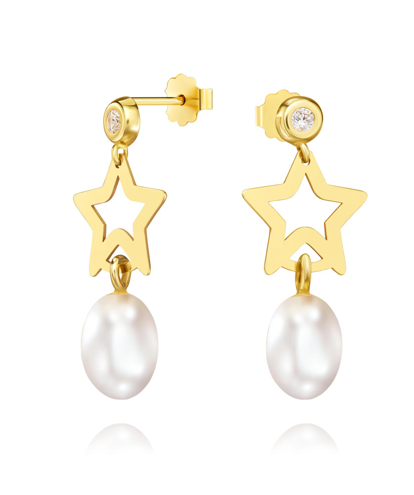 Gold Pearl Mignon Earrings with Zirconia