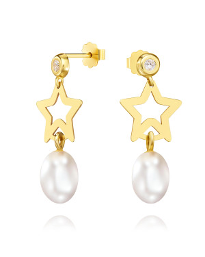 Gold Pearl Mignon Earrings with Zirconia