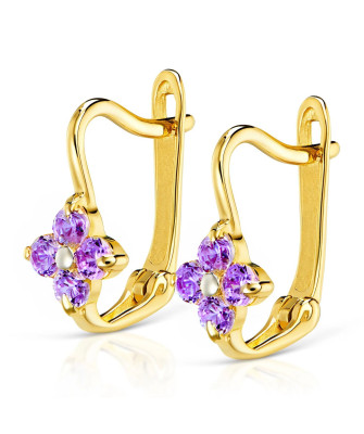 Gold earrings Small Purple Flowers 14k test