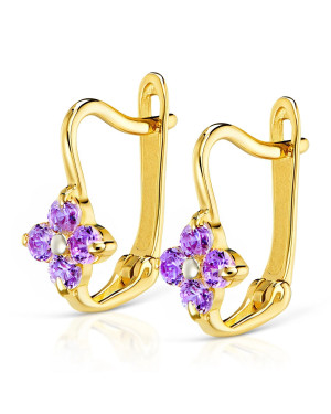 Gold earrings Small Purple Flowers 14k test