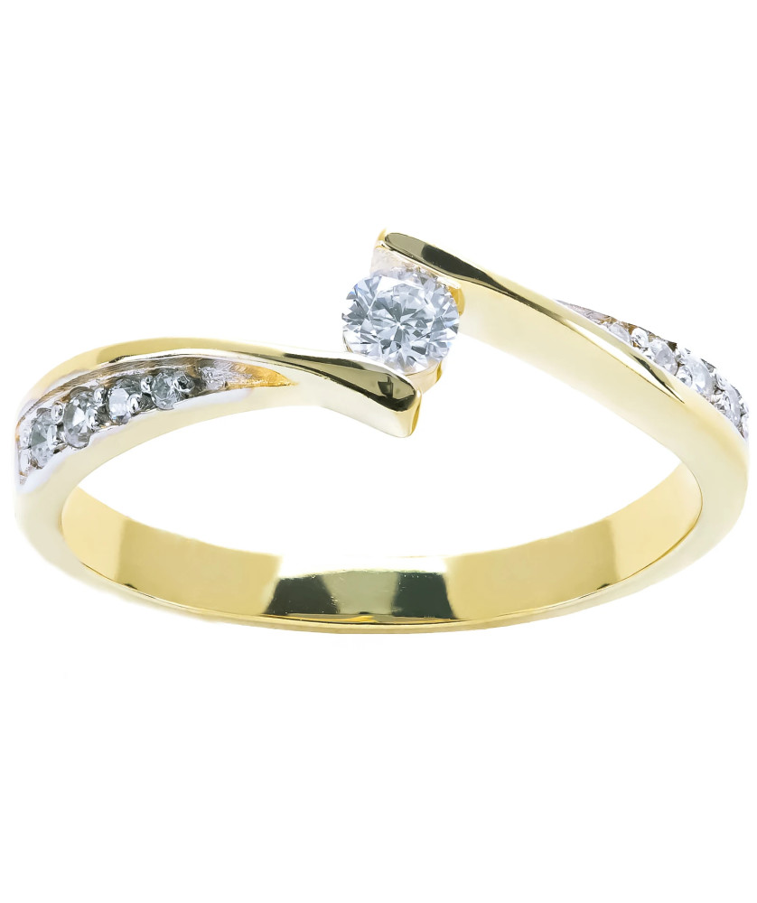 14k gold ring with white cubic zirconia asymmetric