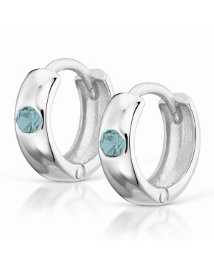Silver Hoop Earrings with Turquoise Zirconia