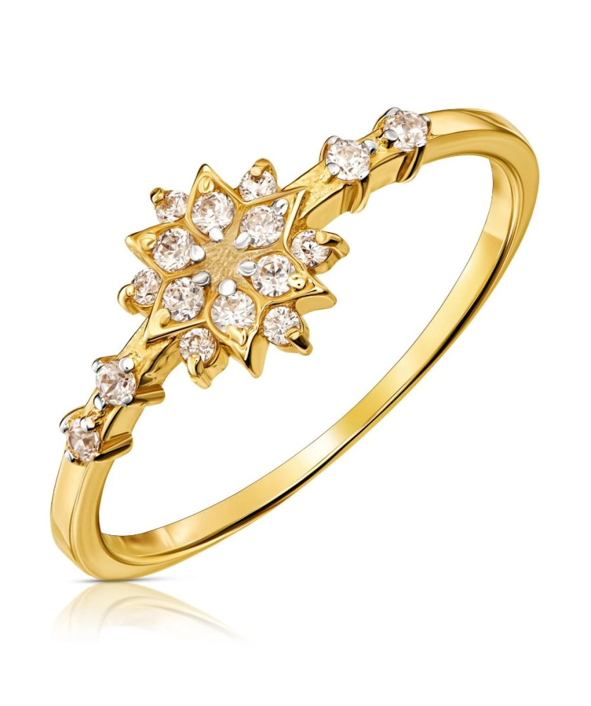 Gold ring flower white stones