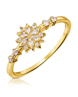Gold ring flower white stones