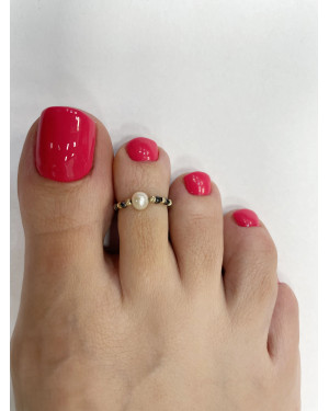 Gold toe ring golden beads Pearl