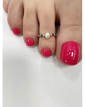 Gold toe ring golden beads Pearl